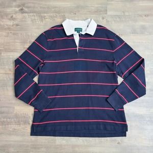 J. Crew Rugby Shirt Mens L Blue Red Striped 100% Cotton